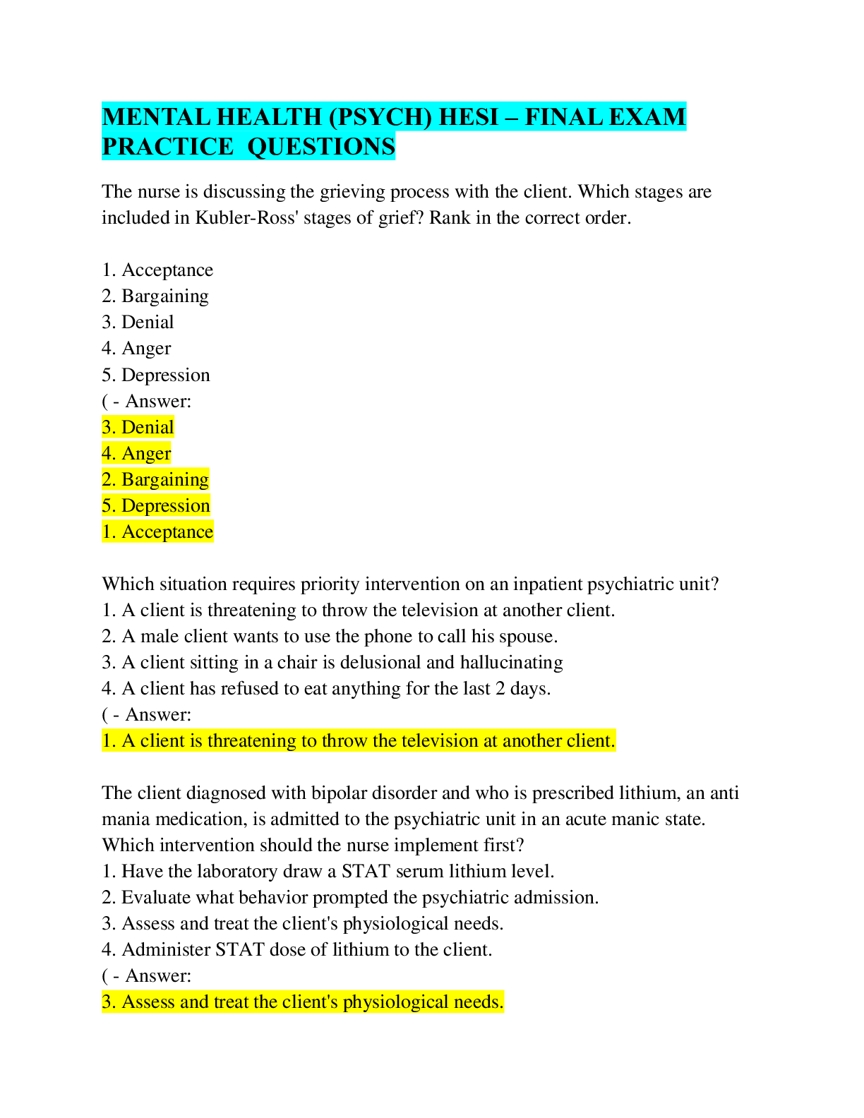 Preview image for ATI Mental Health A B and C Graded Score 100%